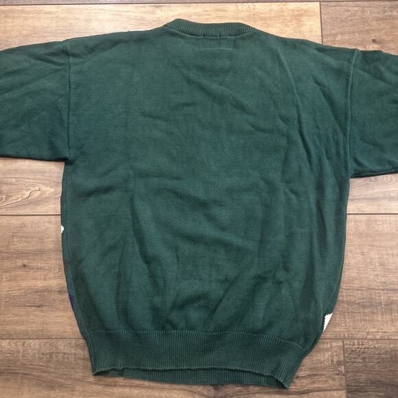 Vintage IZOD Golf Knit Sweater Men’s Large Green Embroidered Spell Argyle Retro - Picture 6 of 6